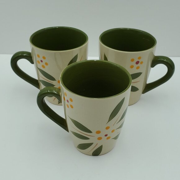 Temp-tations Old World Vivid Green Mugs Temptations Yellow Flower Floral Mugs - Picture 2 of 10